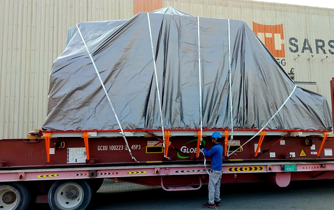 Flatbed cargo secured for transport